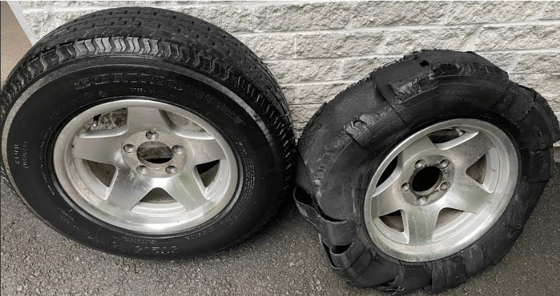 Left tire vs blown right tire