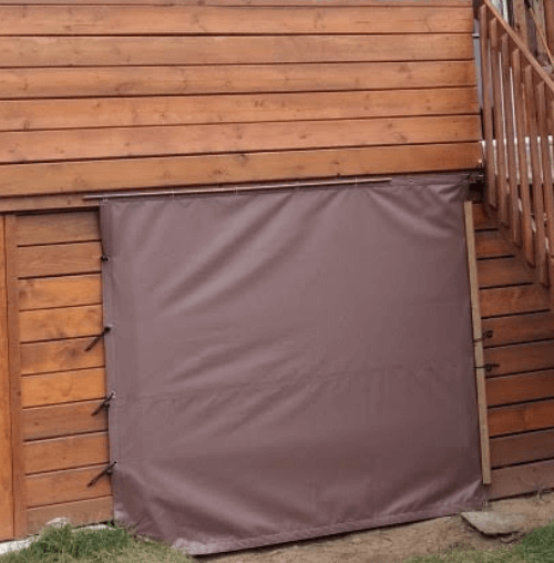 Brown garage opening tarp