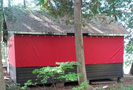 Cabin with tarp for the winter