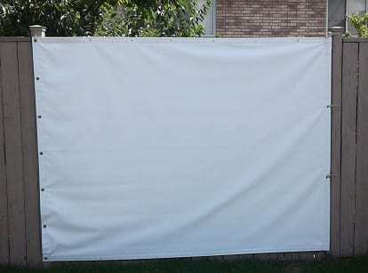 White tarp used as a movie projection screen